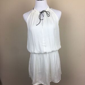 NWT DO+BE Ruffle Neck Ivory & Black Satin Silky Sleeveless Dress Size S Feminine